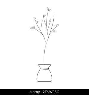 Seedling plant tree in sack outline simple minimalistic flat design vector illustration isolated on white background Stock Vector