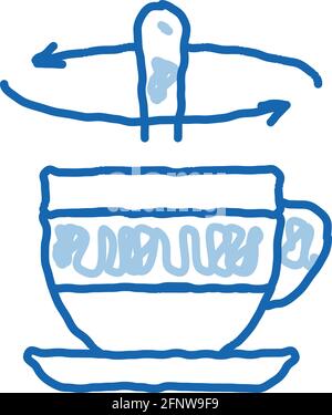 stirring spoon in cup of tea doodle icon hand drawn illustration Stock Vector