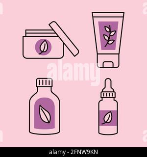 four organic cosmetics set icons Stock Vector
