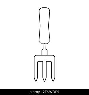 Gardening handfork outline simple minimalistic flat design vector illustration isolated on white background Stock Vector