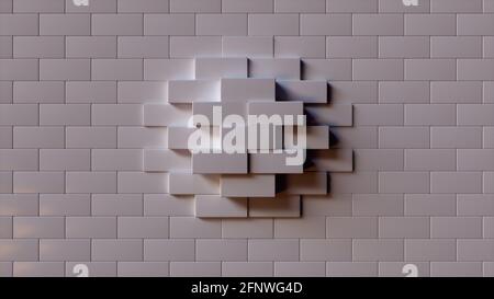 Computer generated background transformation of large rectangles into small. 3d rendering geometric wall Stock Photo
