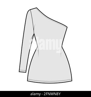 Long sleeve Crew neck with round hem Technical Sketch Fashion Template  Front and back view. Modern stylish Overall drawing dress design vector art  illustration for ladies. Easy edit and customizable 12260802 Vector