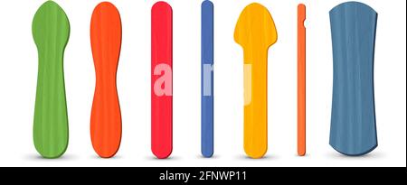 Set of realistic popsicle stircks. Ice lolly sticks, vector illustration, summer season. Stock Vector