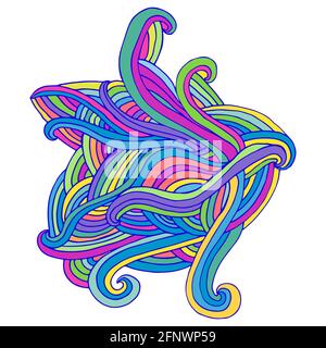 Wavy psychedelic simple abstract element, isolated on white. Curly bright tabby lines shape for design. Cartoon doodle style waves. Vector hand drawn Stock Vector