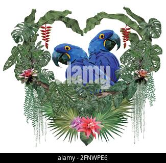 Polygonal Illustration couple Macaw birds with love concept. Stock Vector
