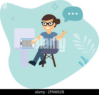 Female doctor or nurse in blue uniform. Composition with abstract elements. Vector EPS 10 Stock Vector