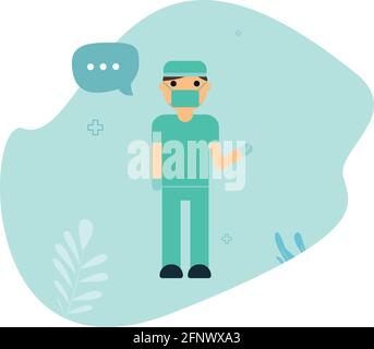 Surgeon wearing mask. Surgeon with scalpel. Composition with abstract elements. Vector EPS 10 Stock Vector