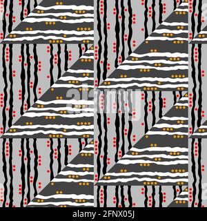 Triangles seamless pattern. Classic flavor and modern graphics. Black, white, grayscale and some red dots. Stock Vector