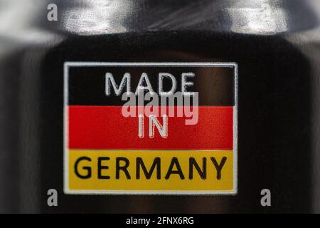 the inscription Made in Germany on the background of the colors of the German flag closeup Stock Photo