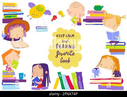 Cute frame composed of children reading books Stock Vector Image & Art ...