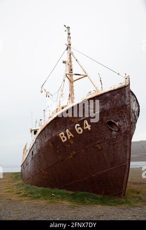 Abandoned Ship, Westfjords, Iceland Stock Photo