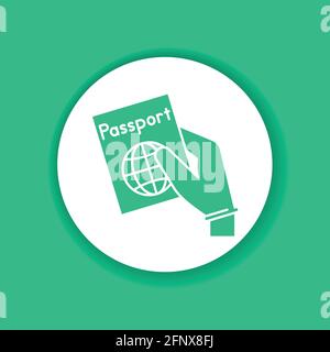 Hand in glove holds passport color glyph icon. Safe travel. Pictogram for web, mobile app, promo. Stock Vector
