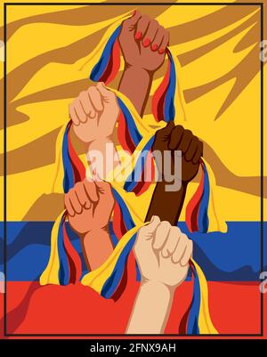 raised hand Colombia flags Stock Vector