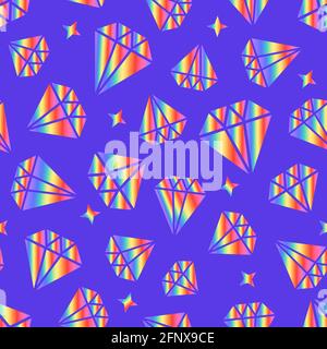 Diamonds with rainbow gradient. Bright Surface Design. Modern abstract seamless pattern. Vector shapes isolated on blue background texture banner Stock Vector