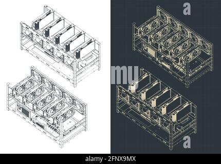 Stylized vector illustration of mining farm isometric drawings Stock Vector