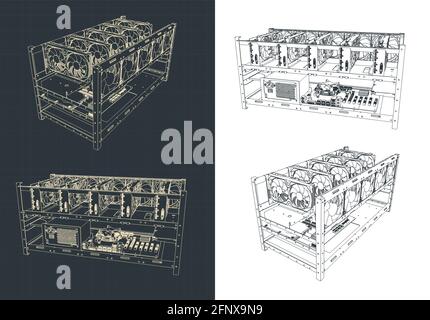 Stylized vector illustration of mining farm drawings Stock Vector