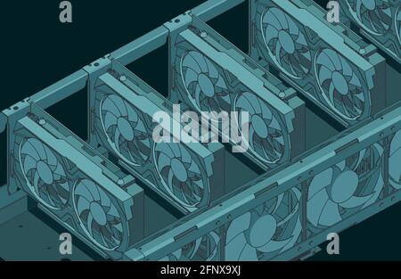 Stylized vector illustration of a mining farm close-up Stock Vector
