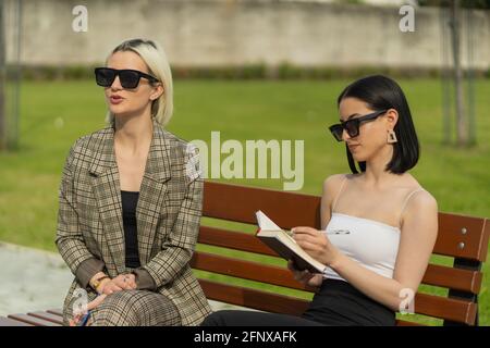 Two businesswomen are making new plans for the company Stock Photo