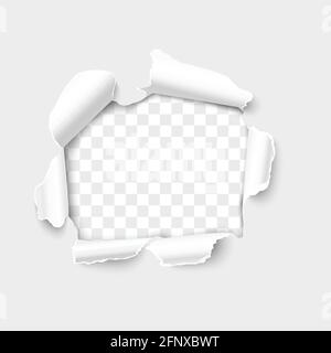 Hole paper torn edges realistic vector 3D illustration over transparent background Stock Vector