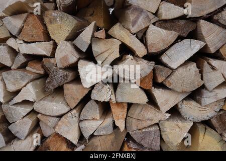 Close-up view of a pile of firewood ready to use full frame image. Stock Photo