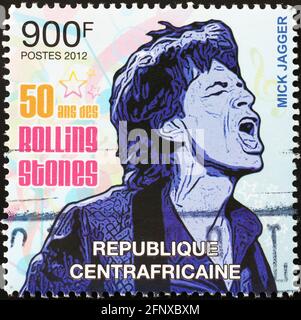 Mick Jagger singing on african postage stamp Stock Photo