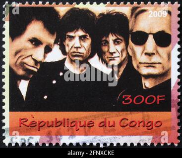 Rolling Stones close up on african postage stamp Stock Photo