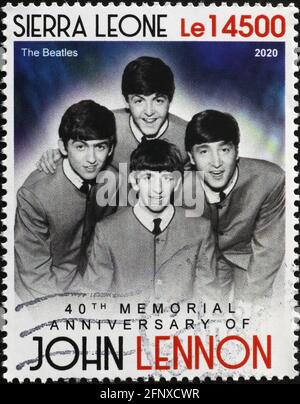 The Beatles on postage stamp of Sierra Leone Stock Photo