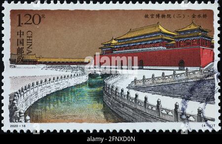 View of Forbidden City in Beijing on stamp Stock Photo