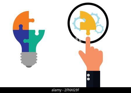 Brainstorming hand pointing out the missing piece Stock Vector