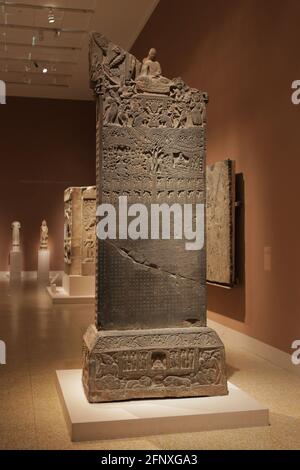 New York, USA, 1.09.2019 - Metropolitan Museum of Art ancient Buddhist stele Stock Photo