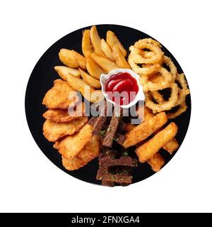 Isolated plate of deep fried appetizers set Stock Photo