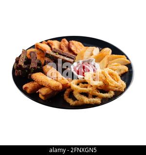 Isolated plate of deep fried appetizers set Stock Photo