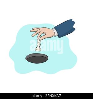 businessman put the chess on the hole hand drawn illustration vector. Business failure concept. Stock Vector