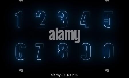 3D rendering glow of contours of numbers on a black background. Neon design elements. Can be used to create a variety of presentations, news Stock Photo