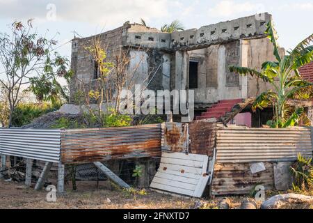 Derelict house that suffered damage during the civil war, Mullaitivu, Northern Province, Sri Lanka Stock Photo