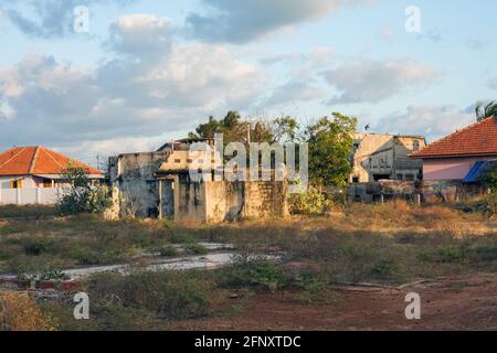 Derelict house that suffered damage during the civil war, Mullaitivu, Northern Province, Sri Lanka Stock Photo