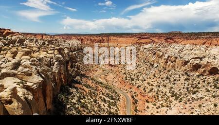 Aerial view of the Burr Trail Road from above the Circle Cliffs, Grand Staicase Escalante National Monument, Utah
