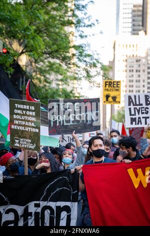 Palestine rally for Gaza. Palestinian march in light of the recent ongoing events between taking place in the Gaza. 5/11/21 Midtown Manhattan, NYC. Stock Photo