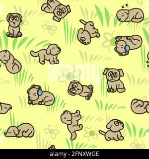 Dogs. Seamless illustration. Cartoon sketch style. Hand outline drawing cheerful funny animal. vector Stock Vector