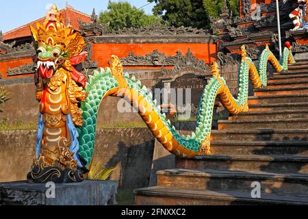 Stone Dragon stairway at the entrance to Pura Dalem Temple at Dencarik, located between Lovina and Singaraja in the north of Bali. Indonesia