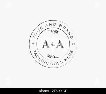 AZ letters floral frames. Botanical feminine editable premade monoline unique decoration for greeting card, wedding invitation. Stock Vector