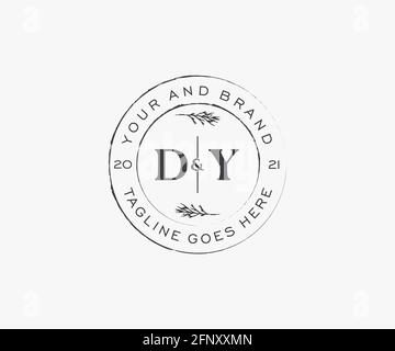 DY letters floral frames. Botanical feminine editable premade monoline unique decoration for greeting card, wedding invitation. Stock Vector