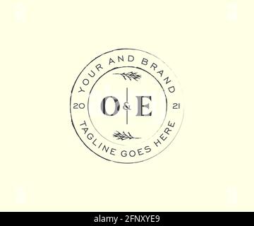 OE letters floral frames. Botanical feminine editable premade monoline unique decoration for greeting card, wedding invitation. Stock Vector