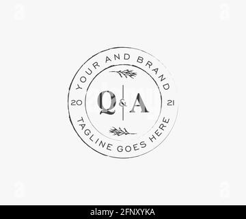 QA letters floral frames. Botanical feminine editable premade monoline unique decoration for greeting card, wedding invitation. Stock Vector