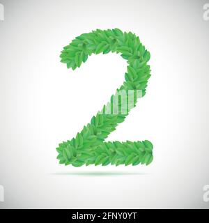 Number two, made up of green leaves Stock Vector