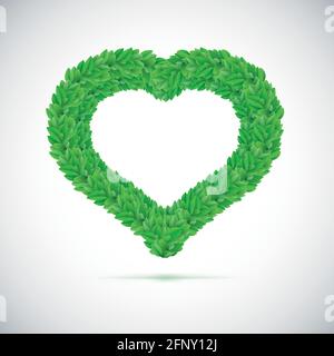 Heart, made up of green leaves Stock Vector