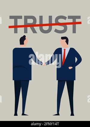 distrust or no trust in partnership business low lack lost of faith people no handshake Stock Vector