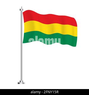 Bolivian Flag. Isolated Wave Flag of Bolivia Country. Vector Illustration. Independence Day. Stock Vector