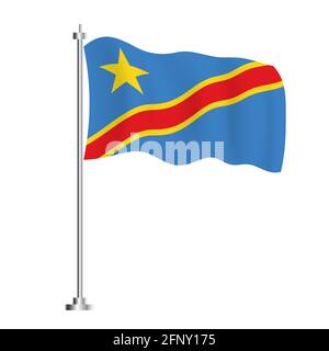 Democratic Republic of the Congo Flag. Isolated Wave Flag of Congo Country. Vector Illustration. Independence Day. Stock Vector