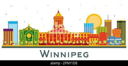 Winnipeg Canada City Skyline with Color Buildings Isolated on White. Vector Illustration. Business Travel and Tourism Concept. Stock Vector
